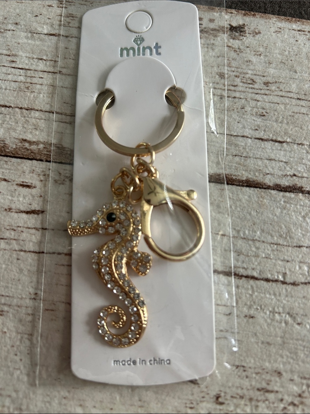 5/)25 Mint Gold Rhinestone Seahorse Key & Card Holder Charm